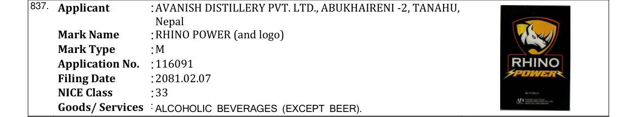 Original bulletin entry for RHINO POWER (and logo)