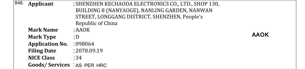 Original bulletin entry for AAOK
