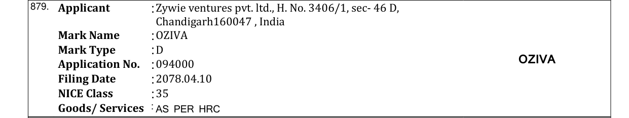 Original bulletin entry for OZIVA