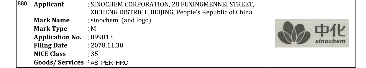 Original bulletin entry for sinochem (and logo)
