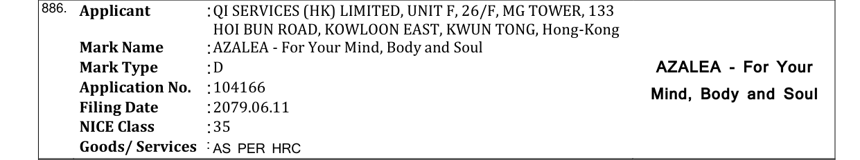 Original bulletin entry for AZALEA - For Your Mind, Body and Soul
