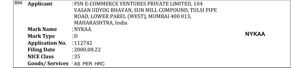 Original bulletin entry for NYKAA