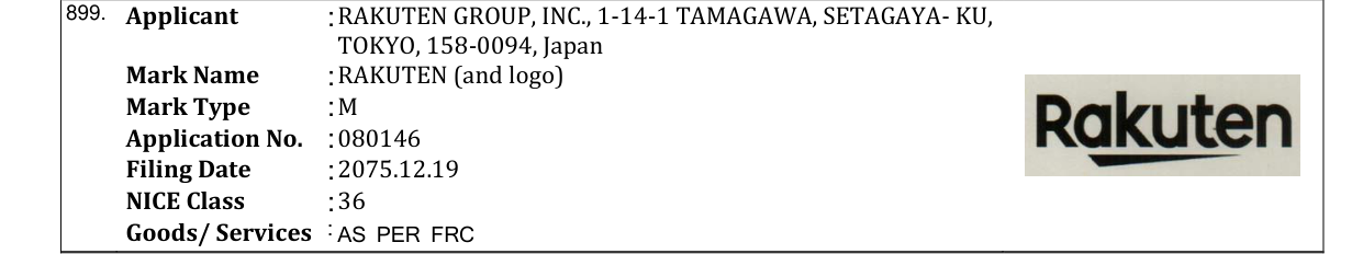 Original bulletin entry for RAKUTEN (and logo)