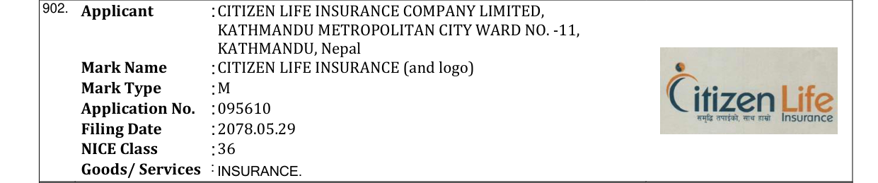 Original bulletin entry for CITIZEN LIFE INSURANCE (and logo)