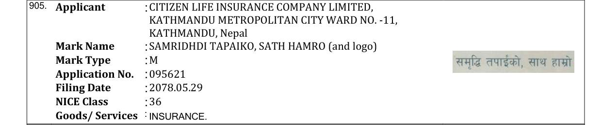 Original bulletin entry for SAMRIDHDI TAPAIKO, SATH HAMRO (and logo)