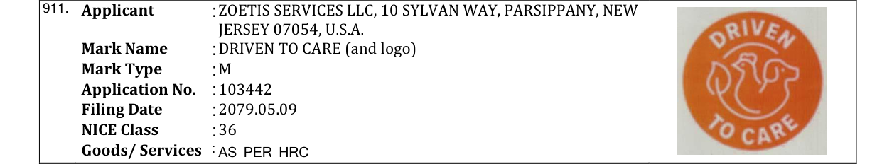 Original bulletin entry for DRIVEN TO CARE (and logo)