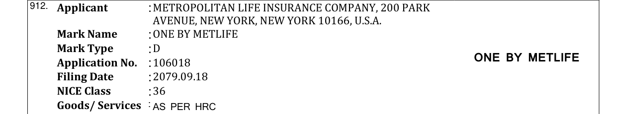 Original bulletin entry for ONE BY METLIFE