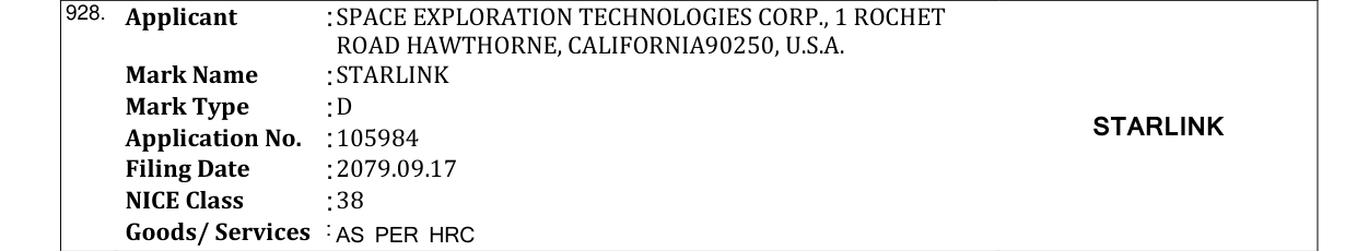 Original bulletin entry for STARLINK