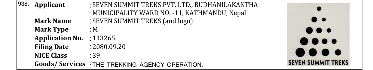 Original bulletin entry for SEVEN SUMMIT TREKS (and logo)