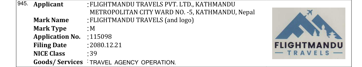 Original bulletin entry for FLIGHTMANDU TRAVELS (and logo)