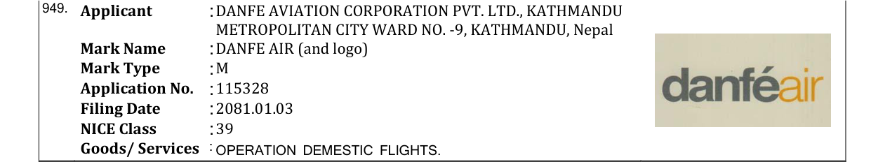 Original bulletin entry for DANFE AIR (and logo)