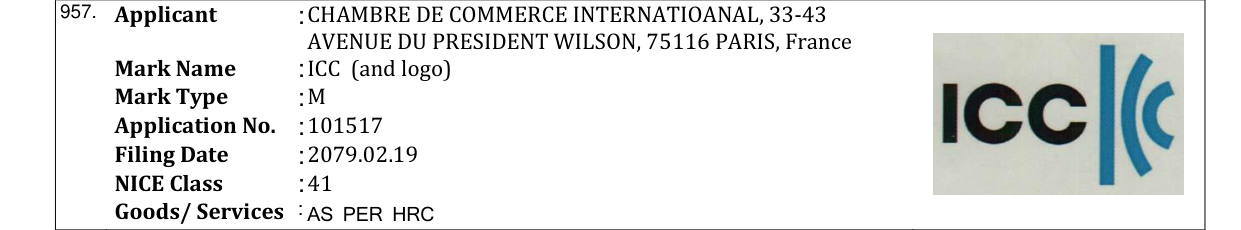 Original bulletin entry for ICC (and logo)