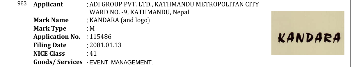 Original bulletin entry for KANDARA (and logo)
