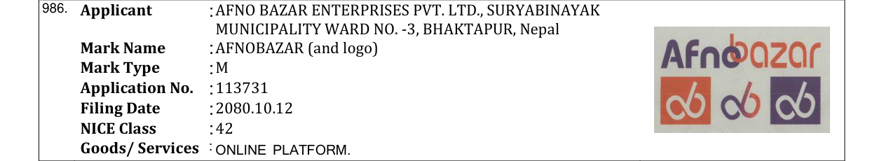 Original bulletin entry for AFNOBAZAR (and logo)