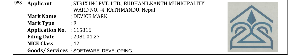 Original bulletin entry for DEVICE MARK