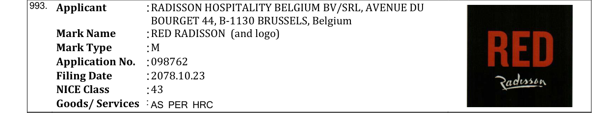 Original bulletin entry for RED RADISSON (and logo)