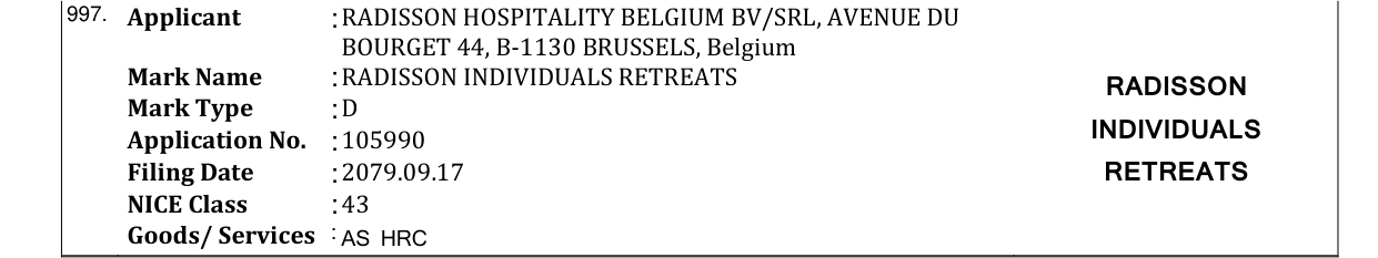 Original bulletin entry for RADISSON INDIVIDUALS RETREATS RADISSON