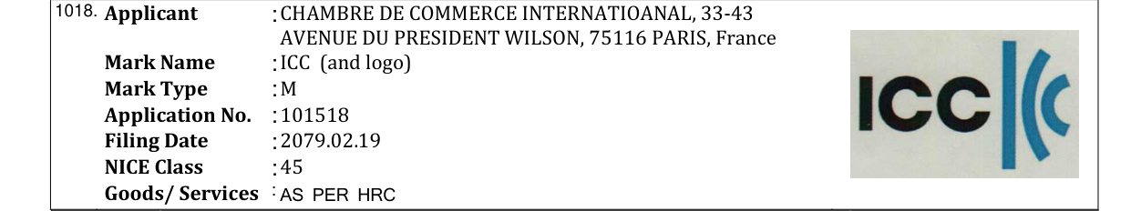 Original bulletin entry for ICC (and logo)