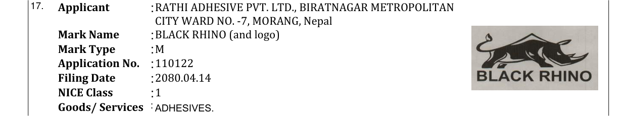 Original bulletin entry for BLACK RHINO (and logo)