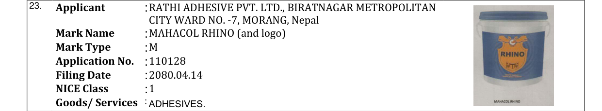 Original bulletin entry for MAHACOL RHINO (and logo)