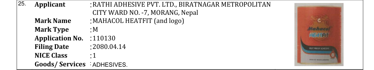 Original bulletin entry for MAHACOL HEATFIT (and logo)