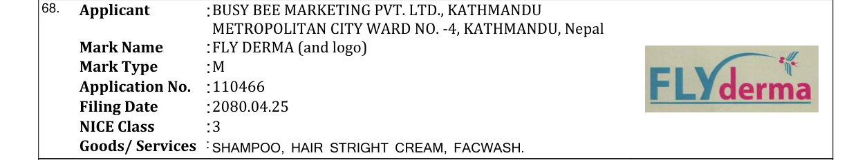 Original bulletin entry for FLY DERMA (and logo)