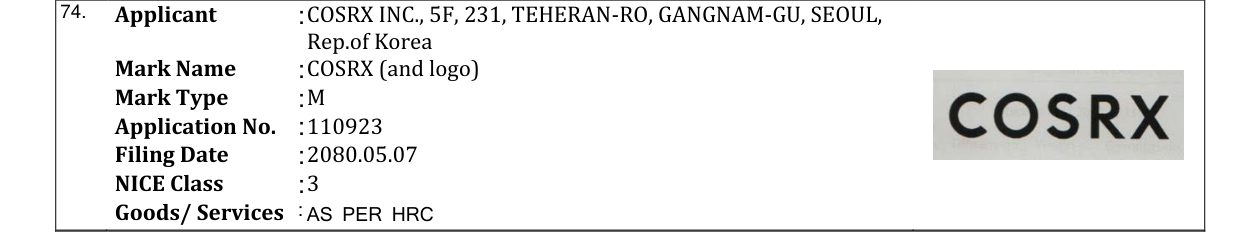Original bulletin entry for COSRX (and logo)