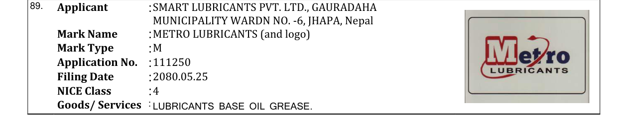 Original bulletin entry for METRO LUBRICANTS (and logo)