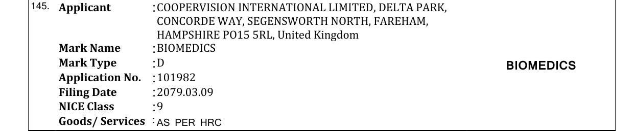 Original bulletin entry for BIOMEDICS