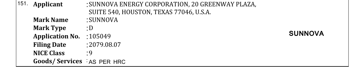 Original bulletin entry for SUNNOVA