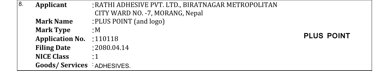 Original bulletin entry for PLUS POINT (and logo)