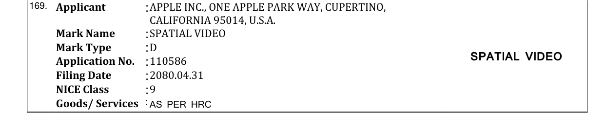 Original bulletin entry for SPATIAL VIDEO
