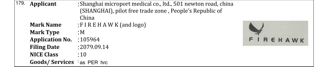 Original bulletin entry for F I R E H A W K (and logo)