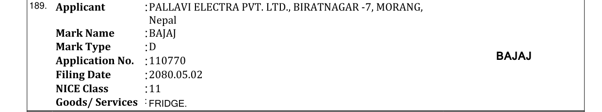 Original bulletin entry for BAJAJ
