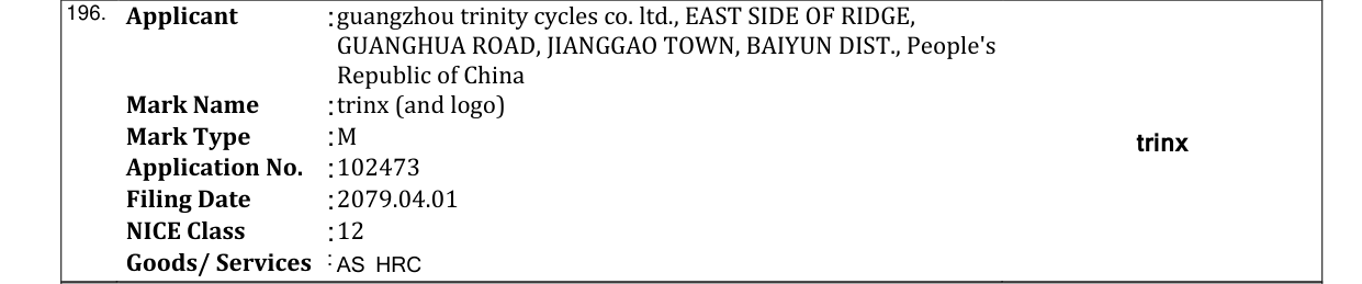 Original bulletin entry for trinx (and logo)