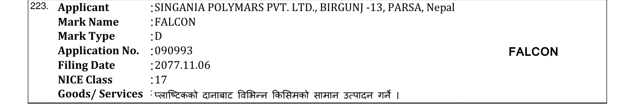 Original bulletin entry for FALCON