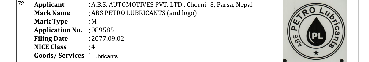 Original bulletin entry for ABS PETRO LUBRICANTS (and logo)