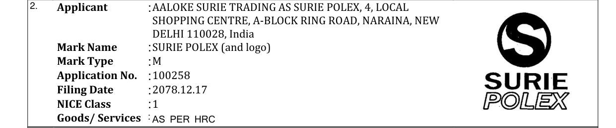 Original bulletin entry for SURIE POLEX (and logo)