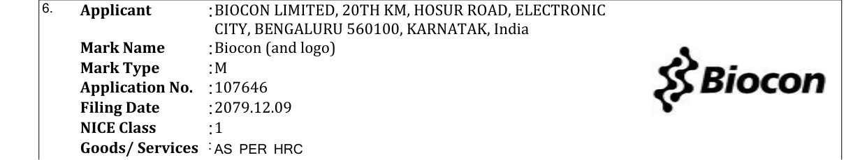 Original bulletin entry for Biocon (and logo)