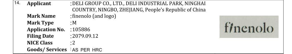 Original bulletin entry for finenolo (and logo)