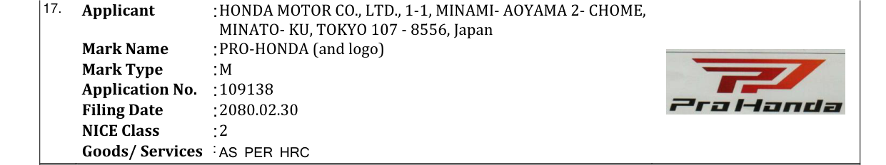 Original bulletin entry for PRO-HONDA (and logo)