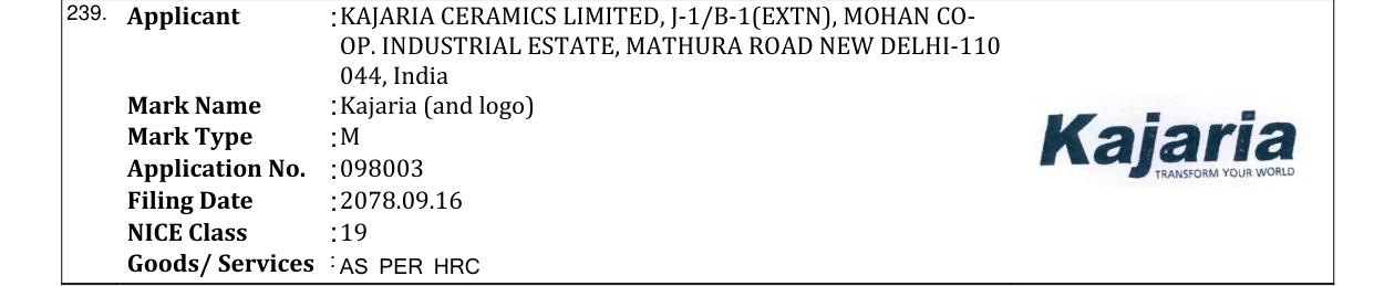 Original bulletin entry for Kajaria (and logo)