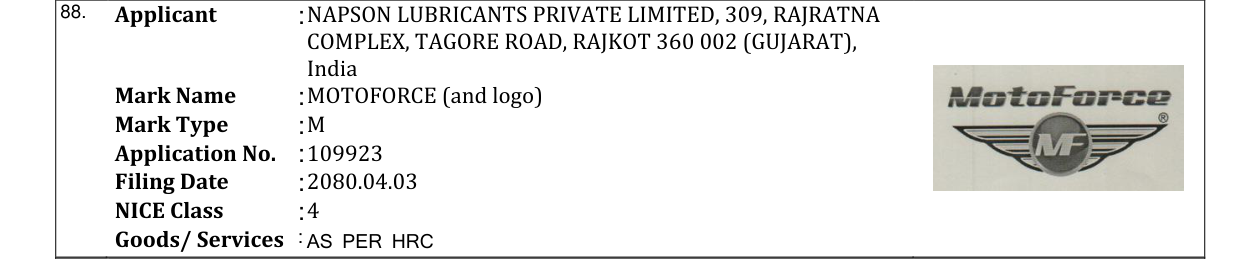 Original bulletin entry for MOTOFORCE (and logo)