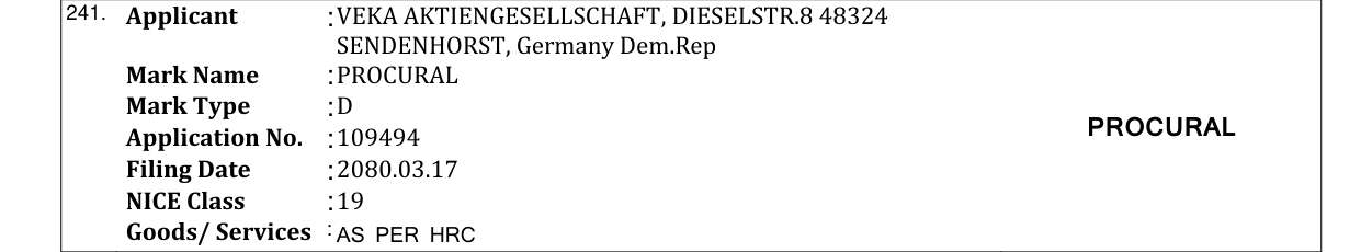 Original bulletin entry for PROCURAL