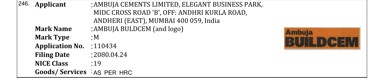 Original bulletin entry for AMBUJA BULDCEM (and logo)
