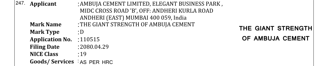 Original bulletin entry for THE GIANT STRENGTH OF AMBUJA CEMENT THE GIANT STRENGTH