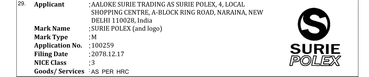 Original bulletin entry for SURIE POLEX (and logo)
