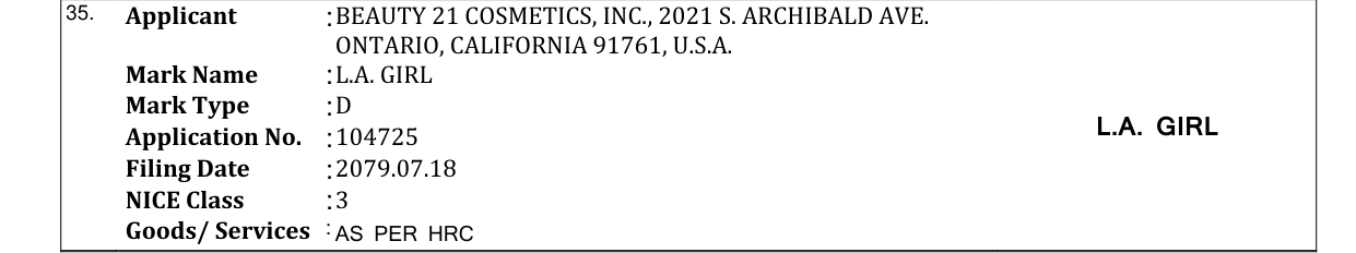 Original bulletin entry for L.A. GIRL