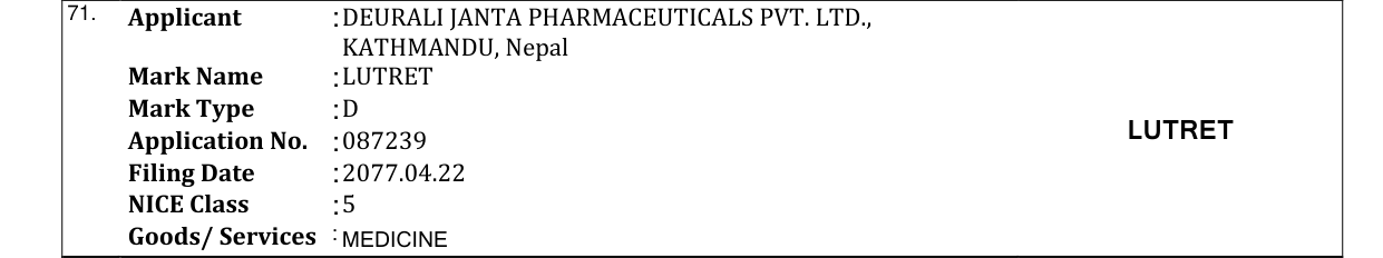 Original bulletin entry for LUTRET