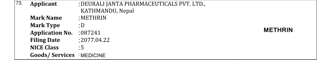 Original bulletin entry for METHRIN